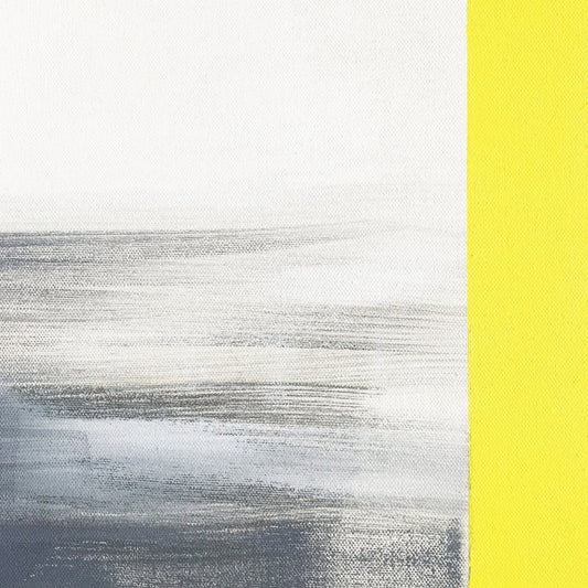 Abstract painting in yellow, black, gary and white colors. The artwork is made with acrylic colors. Detail