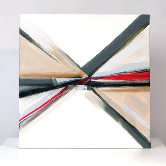 One-of-a-kind abstract painting CROSSROADS ROADS by Laura Treimane Saulaja. 80x80cm 31.4"x31.4" Acrylic | Mixed Media on canvas. Gray, red, burnt sienna, black and white colors. Stretched canvas. Ready to hang. Unframed. Painting for modern interiors. Contemporary painting.