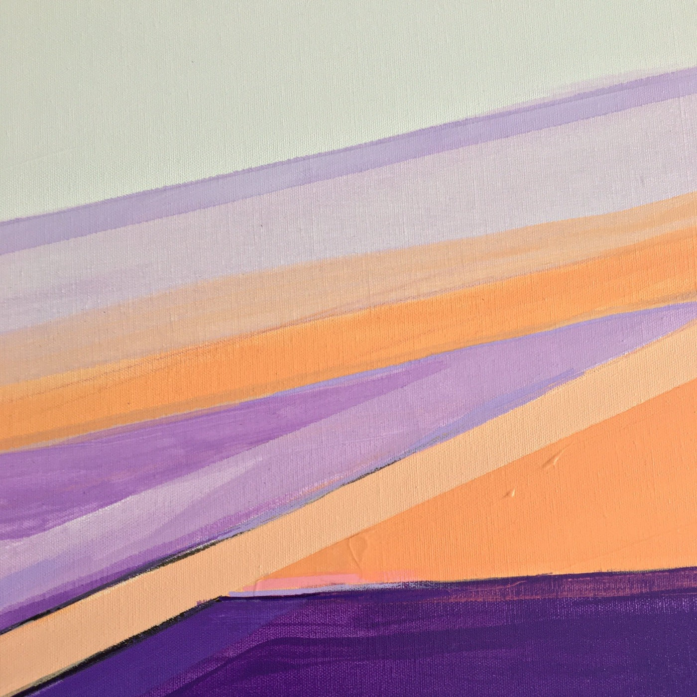 One-of-a-kind abstract artwork. Acrylic on canvas. Portrait rose, lilac, white, black, and Persian rose colors. Stretched canvas. Ready to hang. Unframed artwork for modern interiors. The artist's personal story about the landscape. Detail