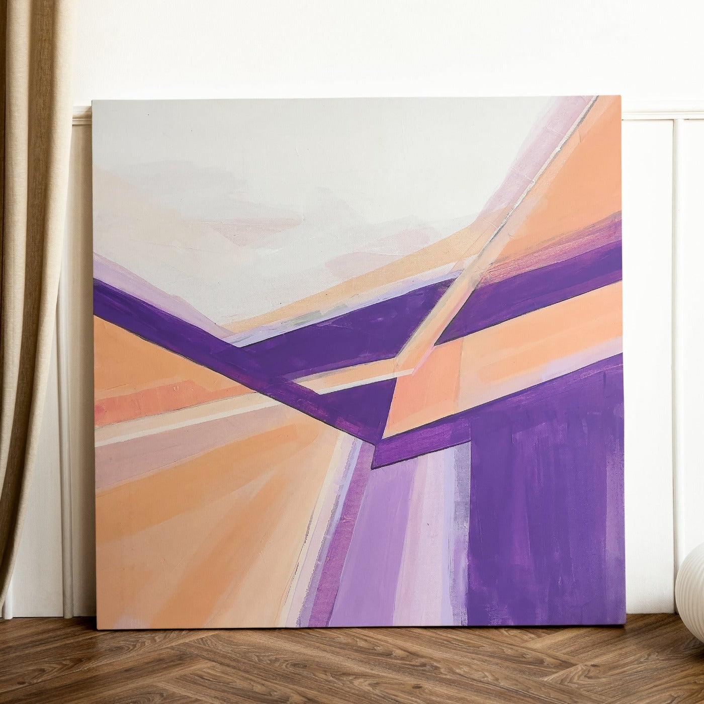 One-of-a-kind abstract artwork. Acrylic on canvas. Portrait rose, lilac, white, black, and Persian rose colors. Stretched canvas. Ready to hang. Unframed artwork for modern interiors. The artist's personal story about the landscape. ©mockup freepik.com
