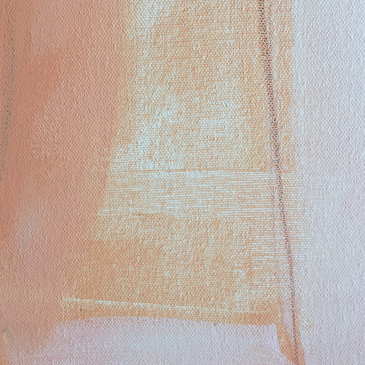 One-of-a-kind abstract artwork. Acrylic on canvas. Beige, warm gray, white, black, and raw sienna colors. Detail