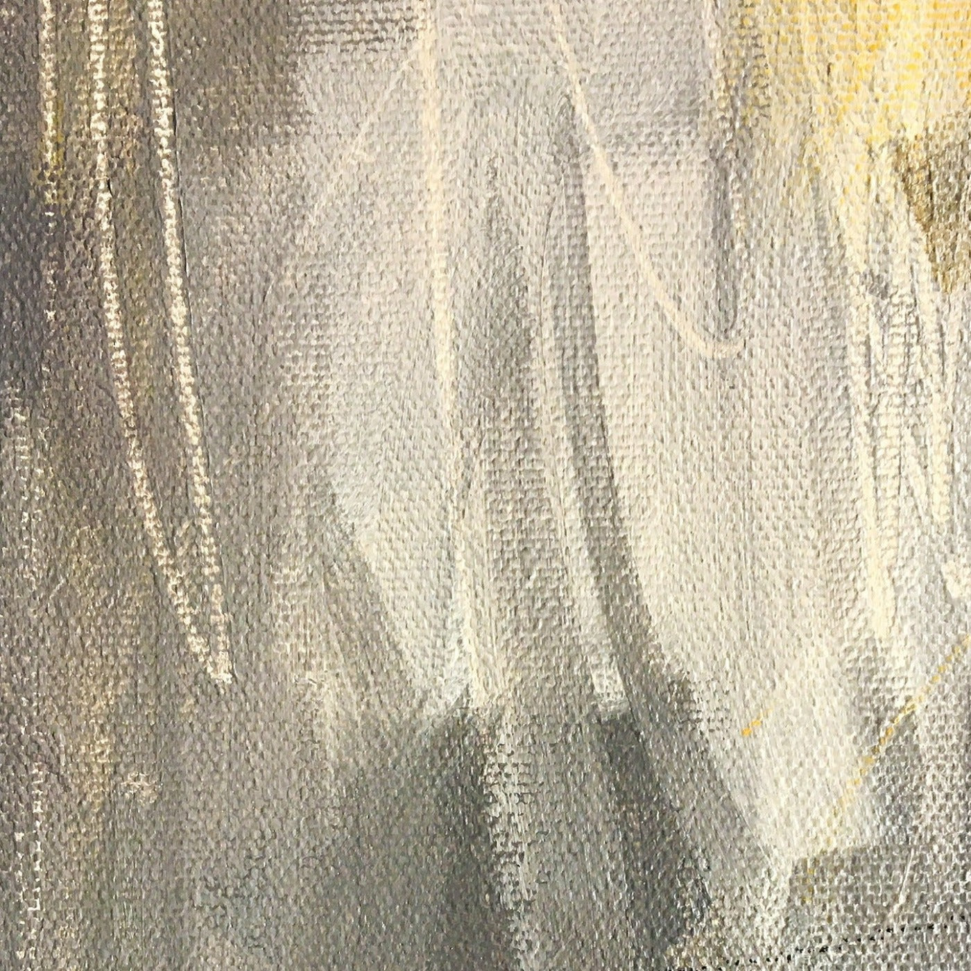 Abstract painting in raw sienna, gray, white and red color. The painting is made of acrylic color and mixed media. Detail