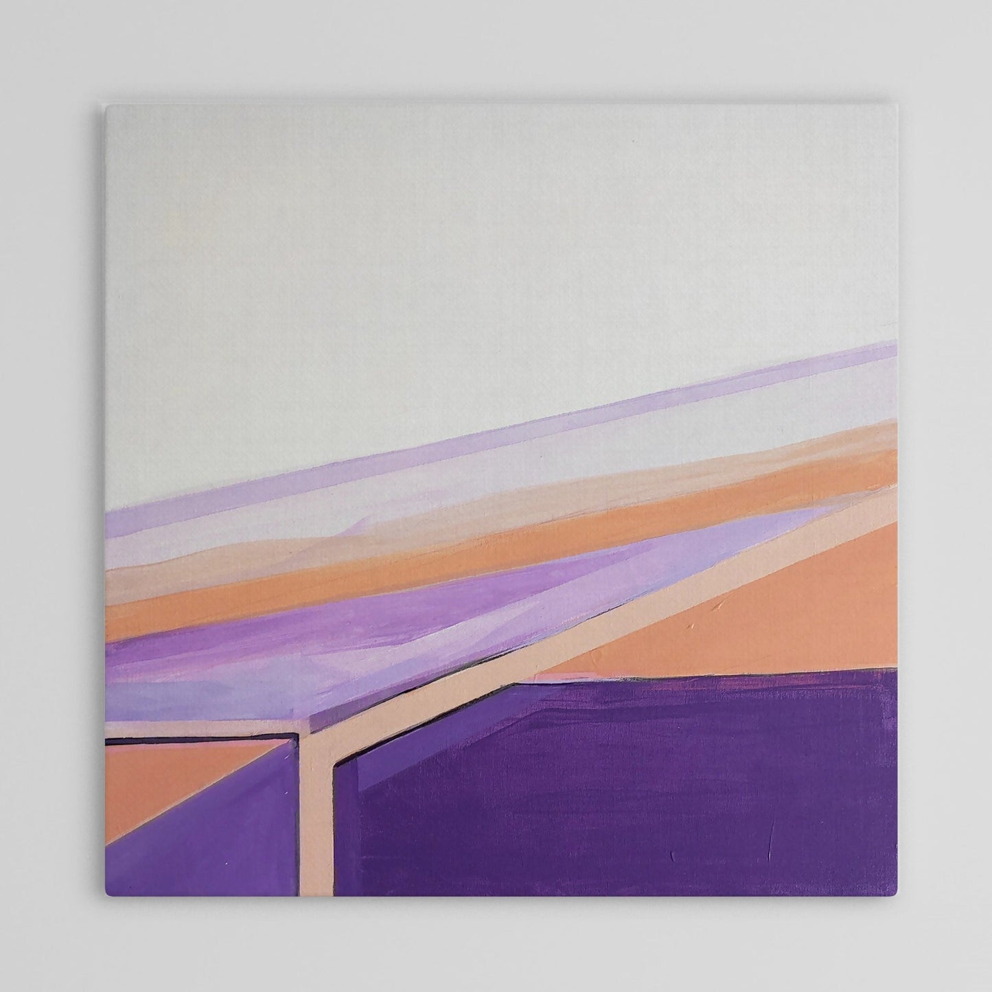 One-of-a-kind abstract artwork. Acrylic on canvas. Portrait rose, lilac, white, black, and Persian rose colors. Stretched canvas. Ready to hang. Unframed artwork for modern interiors. The artist's personal story about the landscape.