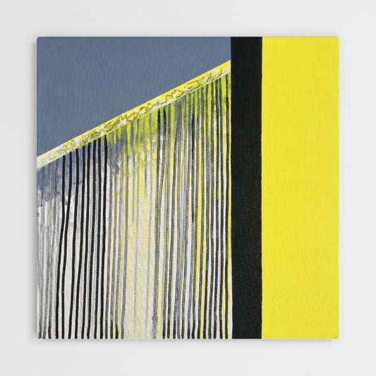 Abstract painting in yellow, black, gray and white colors. The artwork is made with acrylic colors.