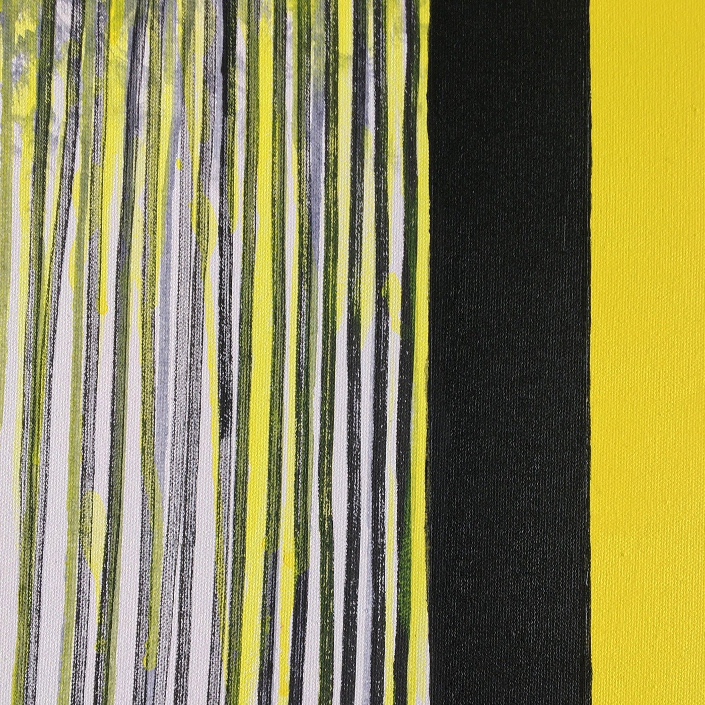 Abstract painting in yellow, black, gray and white colors. The artwork is made with acrylic colors.