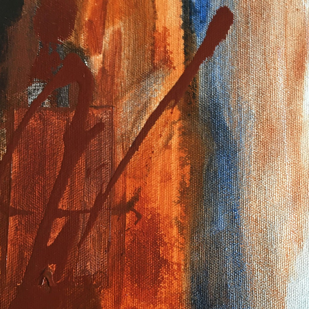One-of-a-kind abstract artwork. 80x80cm 31.4"x31.4" Acrylic | Mixed Media on canvas. Raw sienna, burnt sienna, ultramarine blue, umbra and white colors. Stretched canvas. Ready to hang. Details.