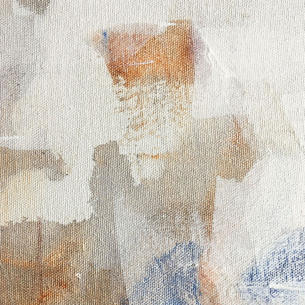 One-of-a-kind abstract artwork. 80x80cm 31.4"x31.4" Acrylic | Mixed Media on canvas. Raw sienna, burnt sienna, ultramarine blue, umbra and white colors. Stretched canvas. Ready to hang. Details.