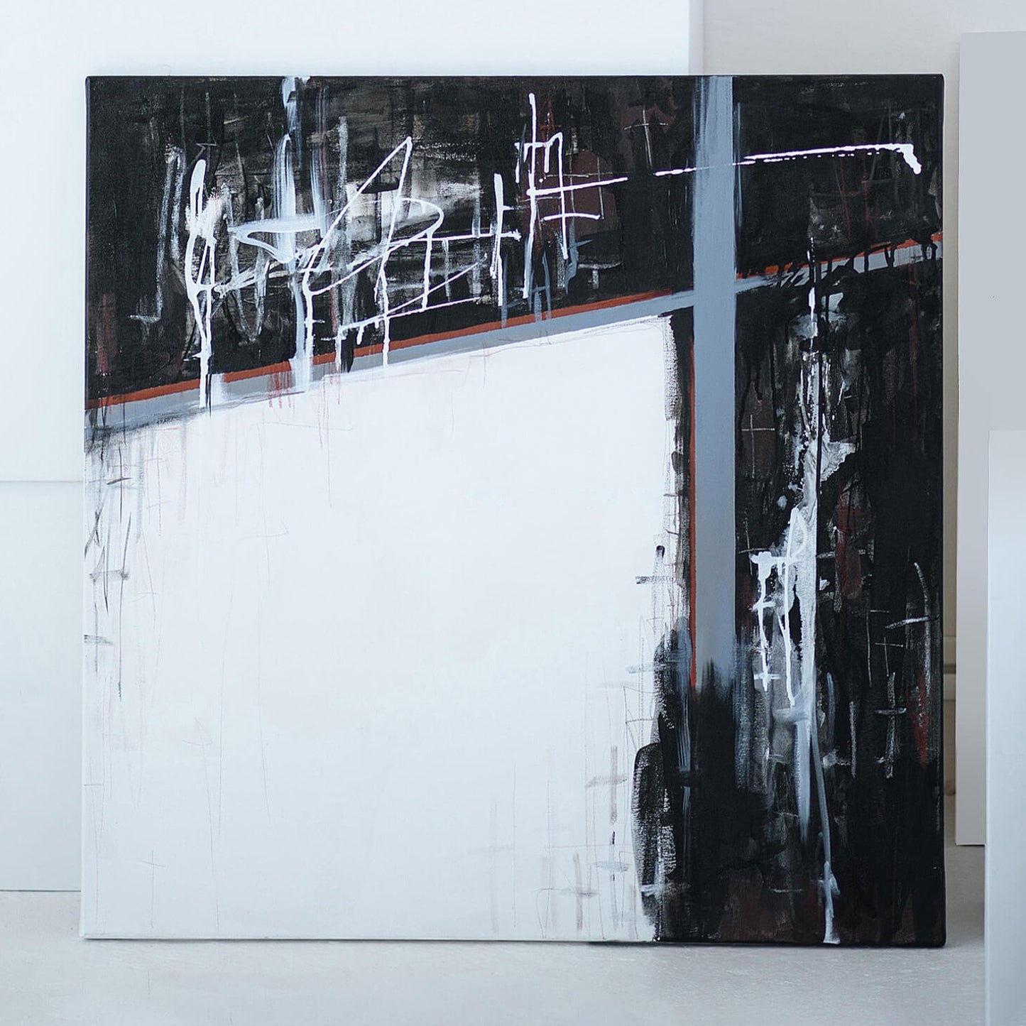 One-of-a-kind abstract artwork. 80x80cm 31.4"x31.4" Acrylic | Mixed Media on canvas painting. Burnt sienna, gray, black and white colors. Stretched canvas. Ready to hang. Unframed. Painting for modern interiors.