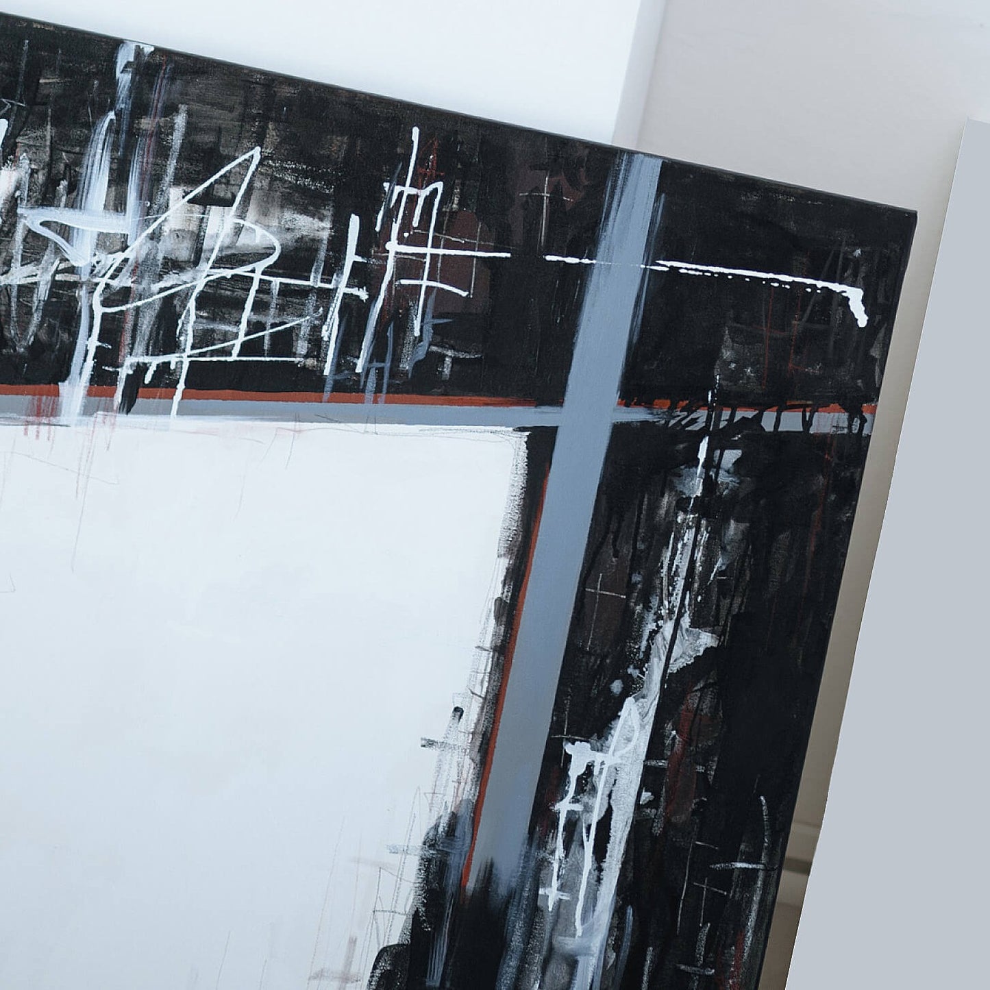 One-of-a-kind abstract artwork. 80x80cm 31.4"x31.4" Acrylic | Mixed Media on canvas painting. Burnt sienna, gray, black and white colors. Stretched canvas. Ready to hang. Unframed. Painting for modern interiors. Detail