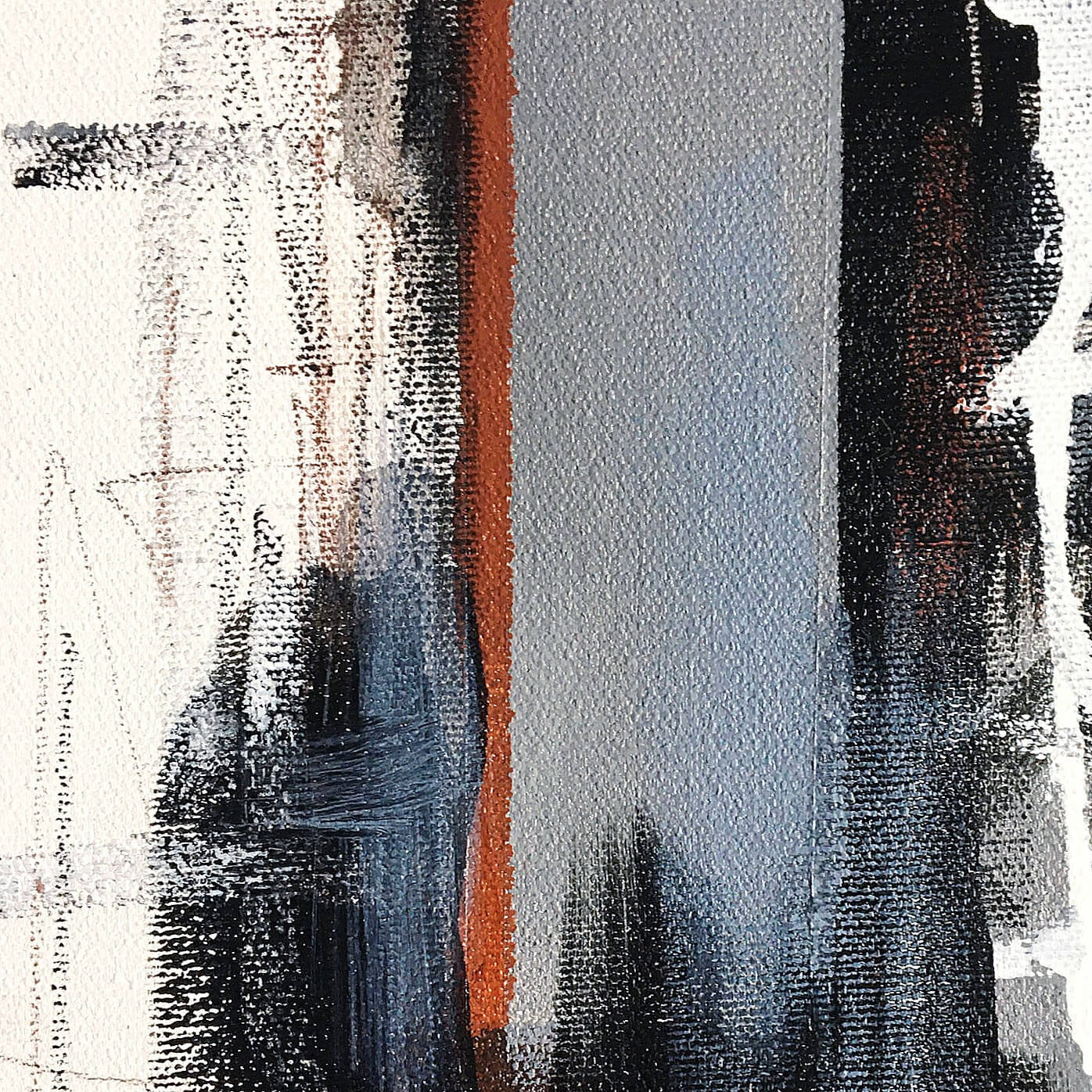 One-of-a-kind abstract artwork. 80x80cm 31.4"x31.4" Acrylic | Mixed Media on canvas painting. Burnt sienna, gray, black and white colors. Stretched canvas. Ready to hang. Unframed. Painting for modern interiors. Close-up