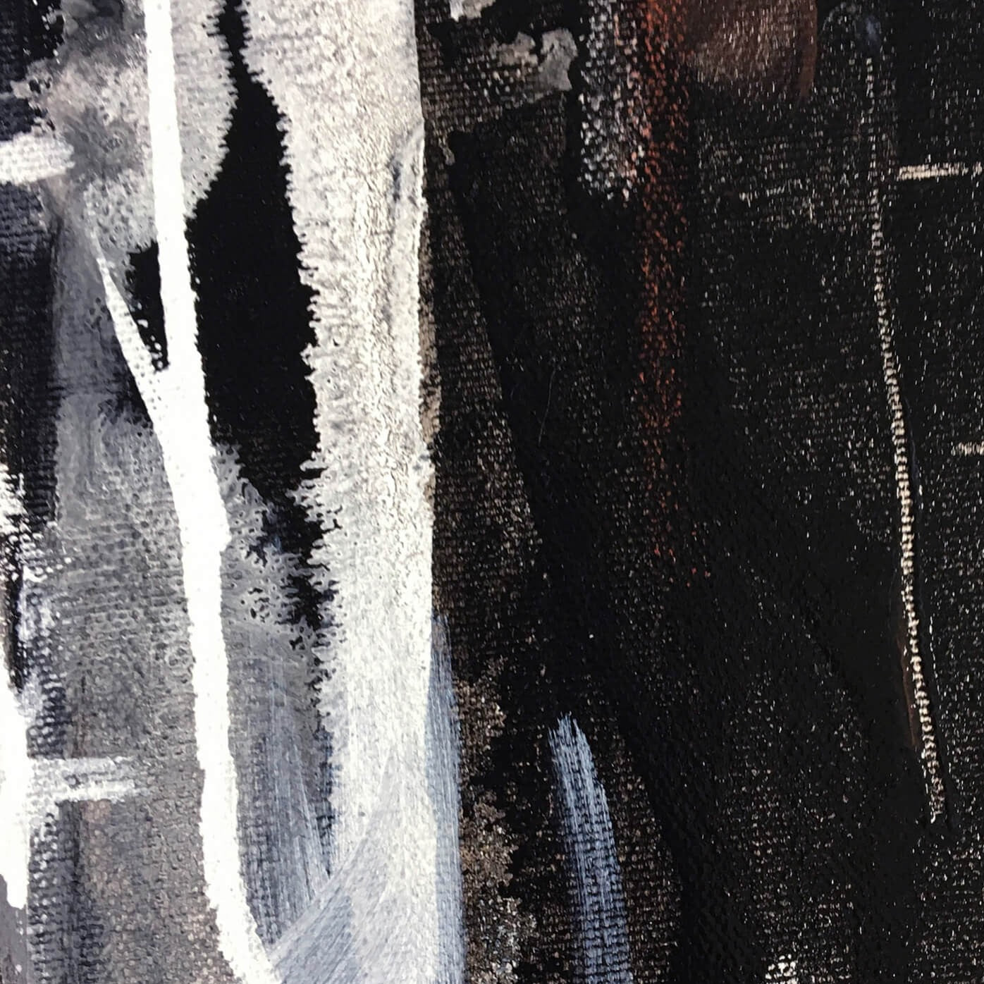 One-of-a-kind abstract artwork. 80x80cm 31.4"x31.4" Acrylic | Mixed Media on canvas painting. Burnt sienna, gray, black and white colors. Stretched canvas. Ready to hang. Unframed. Painting for modern interiors. Close-up