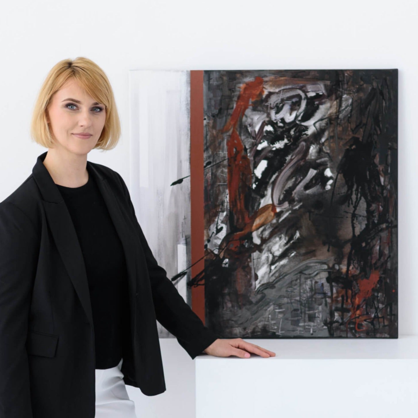 One-of-a-kind abstract artwork. 80x80cm 31.4"x31.4" Acrylic | Mixed Media on canvas painting. Burnt sienna, gray, black and white colors. Stretched canvas. Ready to hang. Unframed. Painting for modern interiors. Author with painting.