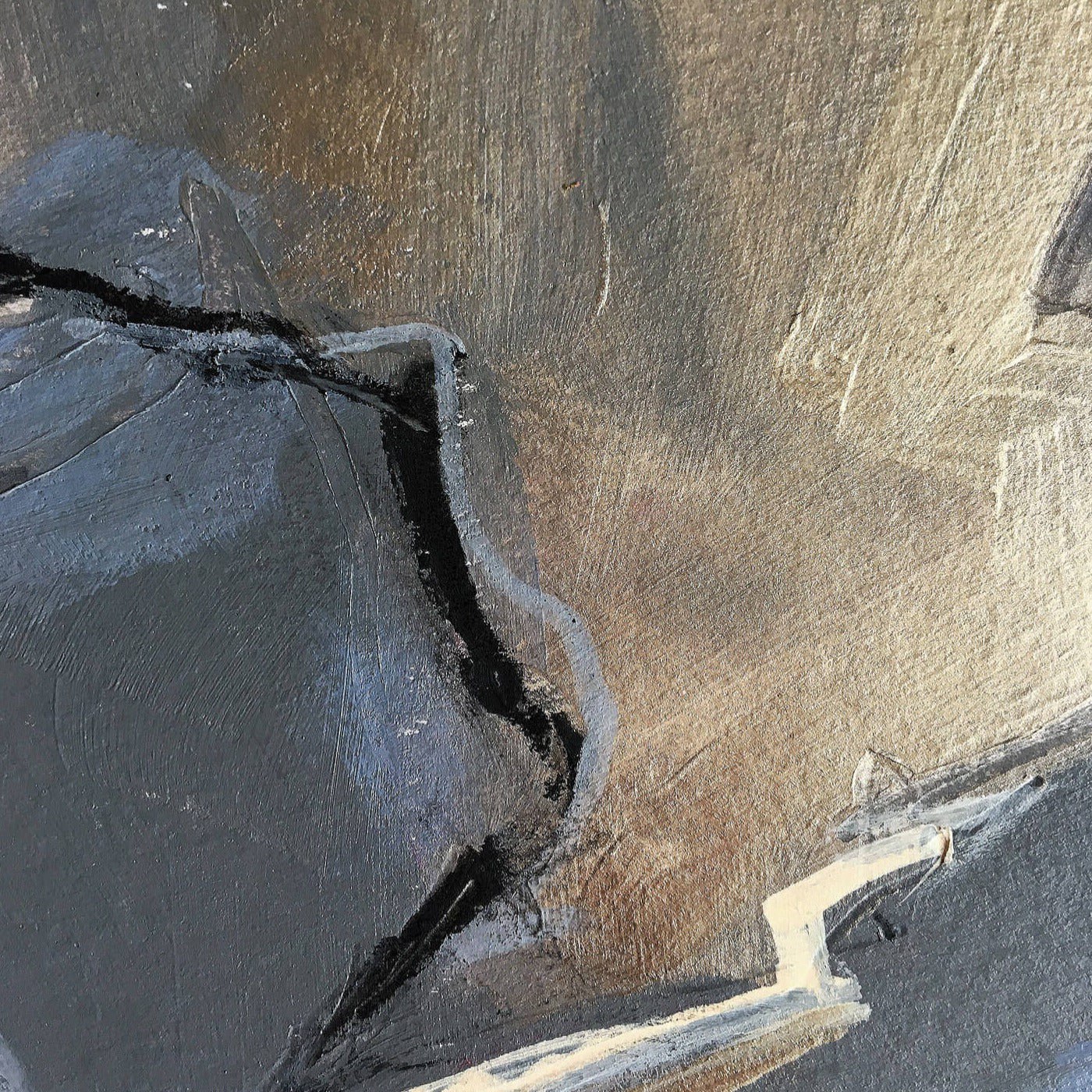 One-of-a-kind mixed media artwork HOLIDAY LANDSCAPE on paper in white, red, and black colors. Intuitive and dynamic composition in the artist's art practice. Framed in black, matt paper frame. Detail