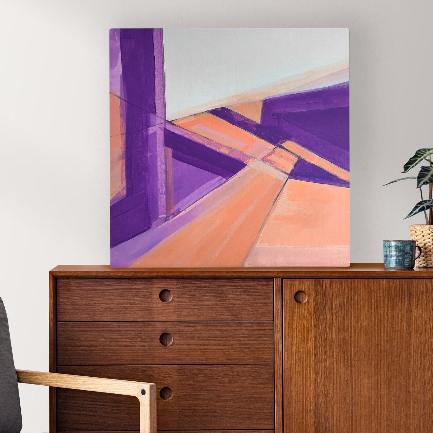 One-of-a-kind abstract artwork. Acrylic on canvas. Portrait rose, lilac, white, black, and Persian rose colors. Stretched canvas. Ready to hang. Unframed artwork for modern interiors. The artist's personal story about the landscape. Mockup rawpixel.com