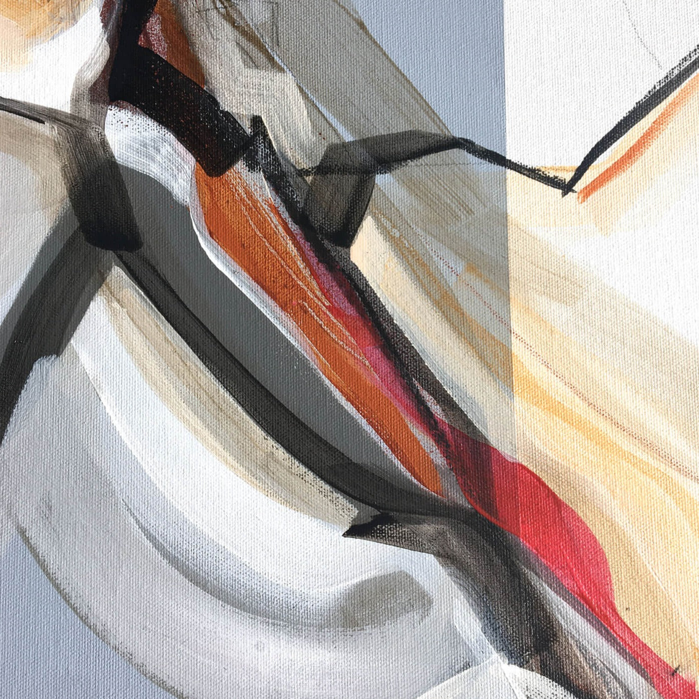 One-of-a-kind abstract painting CHANGES IN MOVEMENT. EVENING. 90x90cm 35.4"x35.4" Acrylic | Mixed Media on canvas. Gray, red, burnt sienna, and white colors. Stretched canvas. Ready to hang. Unframed. Painting for modern interiors. The artist's story is about changes in movement and what is going on right now. Contemporary painting. Close up