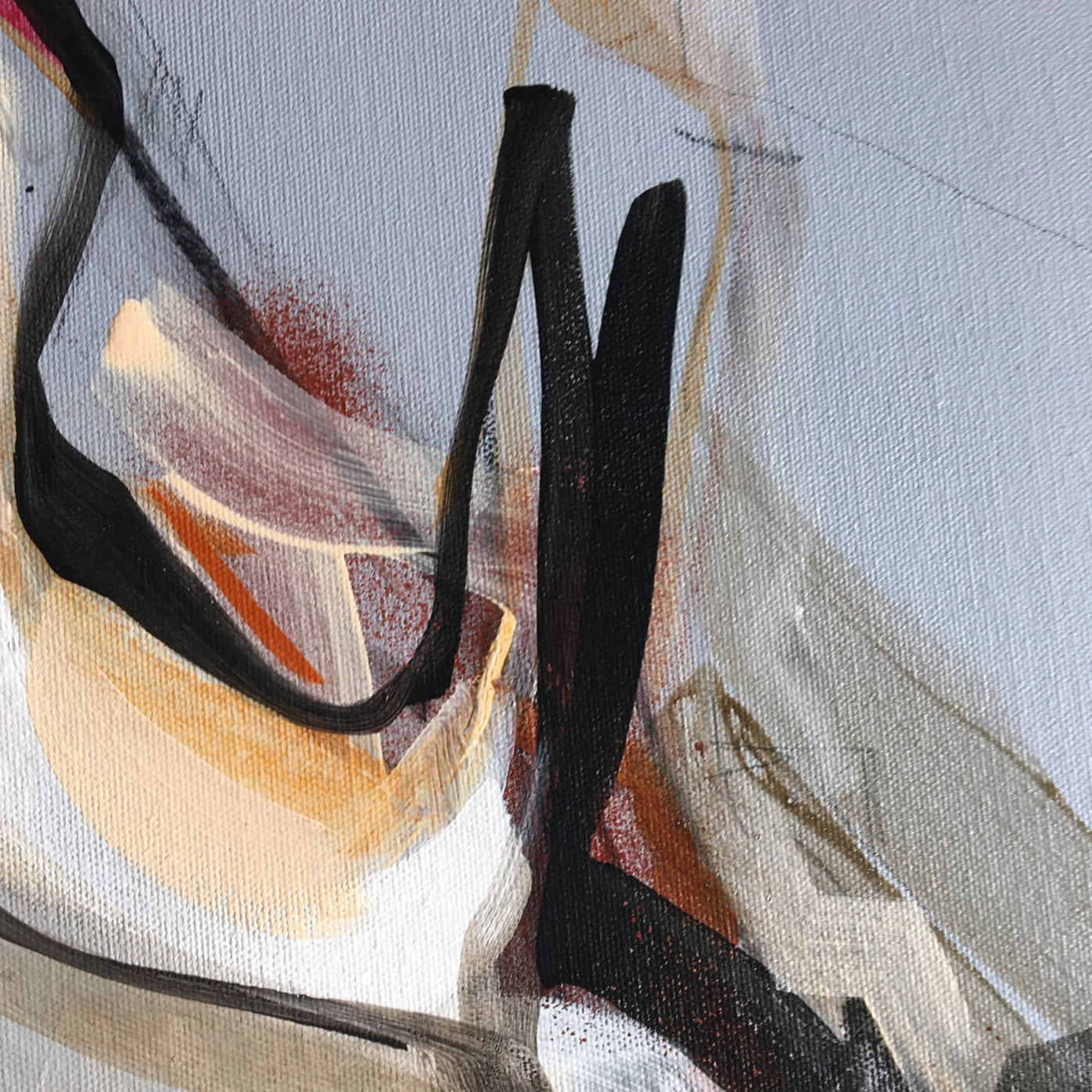 One-of-a-kind abstract painting CHANGES IN MOVEMENT. EVENING. 90x90cm 35.4"x35.4" Acrylic | Mixed Media on canvas. Gray, red, burnt sienna, and white colors. Stretched canvas. Ready to hang. Unframed. Painting for modern interiors. The artist's story is about changes in movement and what is going on right now. Contemporary painting. Close-up