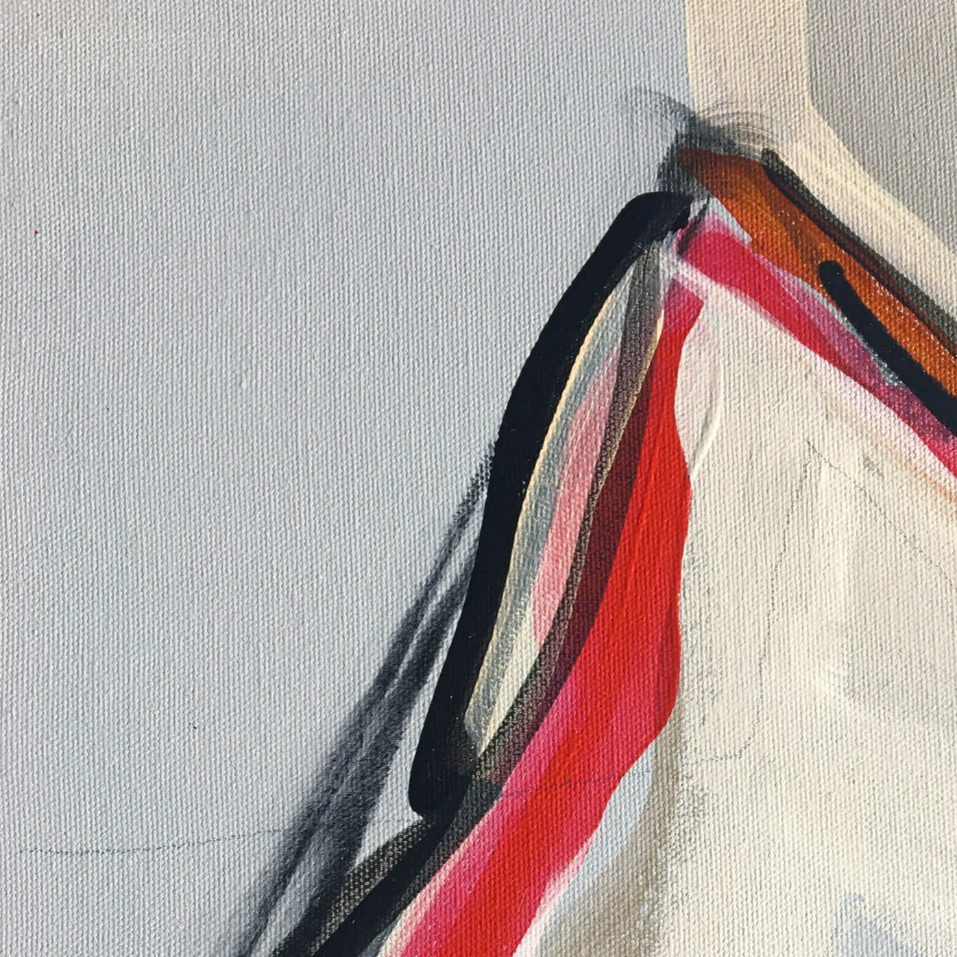 One-of-a-kind abstract painting CHANGES IN MOVEMENT. EVENING. 90x90cm 35.4"x35.4" Acrylic | Mixed Media on canvas. Gray, red, burnt sienna, and white colors. Stretched canvas. Ready to hang. Unframed. Painting for modern interiors. The artist's story is about changes in movement and what is going on right now. Contemporary painting. Detail