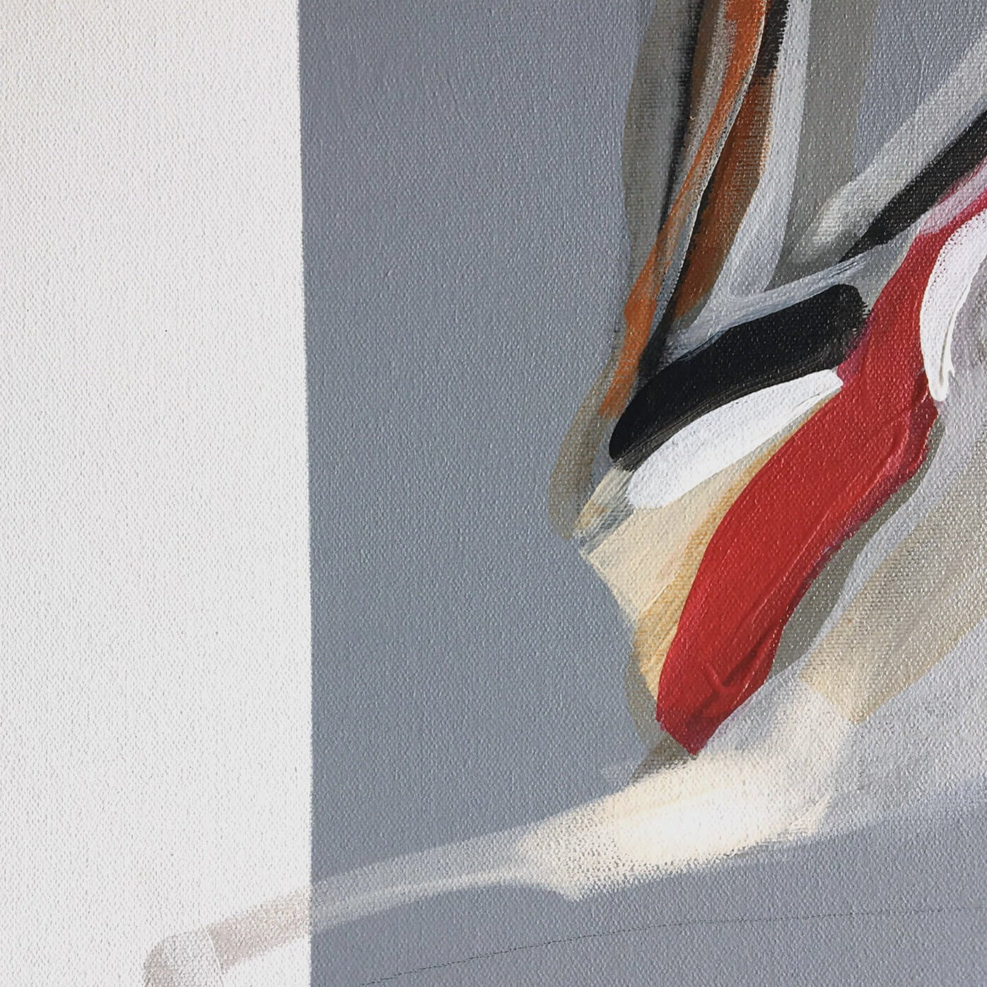 One-of-a-kind abstract painting CHANGES IN MOVEMENT. MORNING 90x90cm 35.4"x35.4" Acrylic | Mixed Media on canvas. Gray, red, burnt sienna, and white colors. Stretched canvas. Ready to hang. Unframed. Painting for modern interiors. The artist's story is about changes in movement and what is going on right now. Contemporary painting. Detail