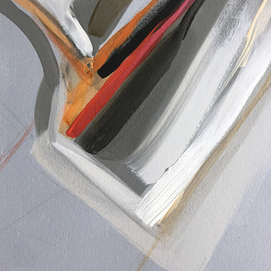 One-of-a-kind abstract painting CHANGES IN MOVEMENT. TODAY. 100x120cm 39.3"x47.2" Acrylic | Mixed Media on canvas. Gray, red, burnt sienna, and white colors. Stretched canvas. Ready to hang. Unframed. Painting for modern interiors. The artist's story is about changes in movement and what is going on right now. Contemporary painting. Detail