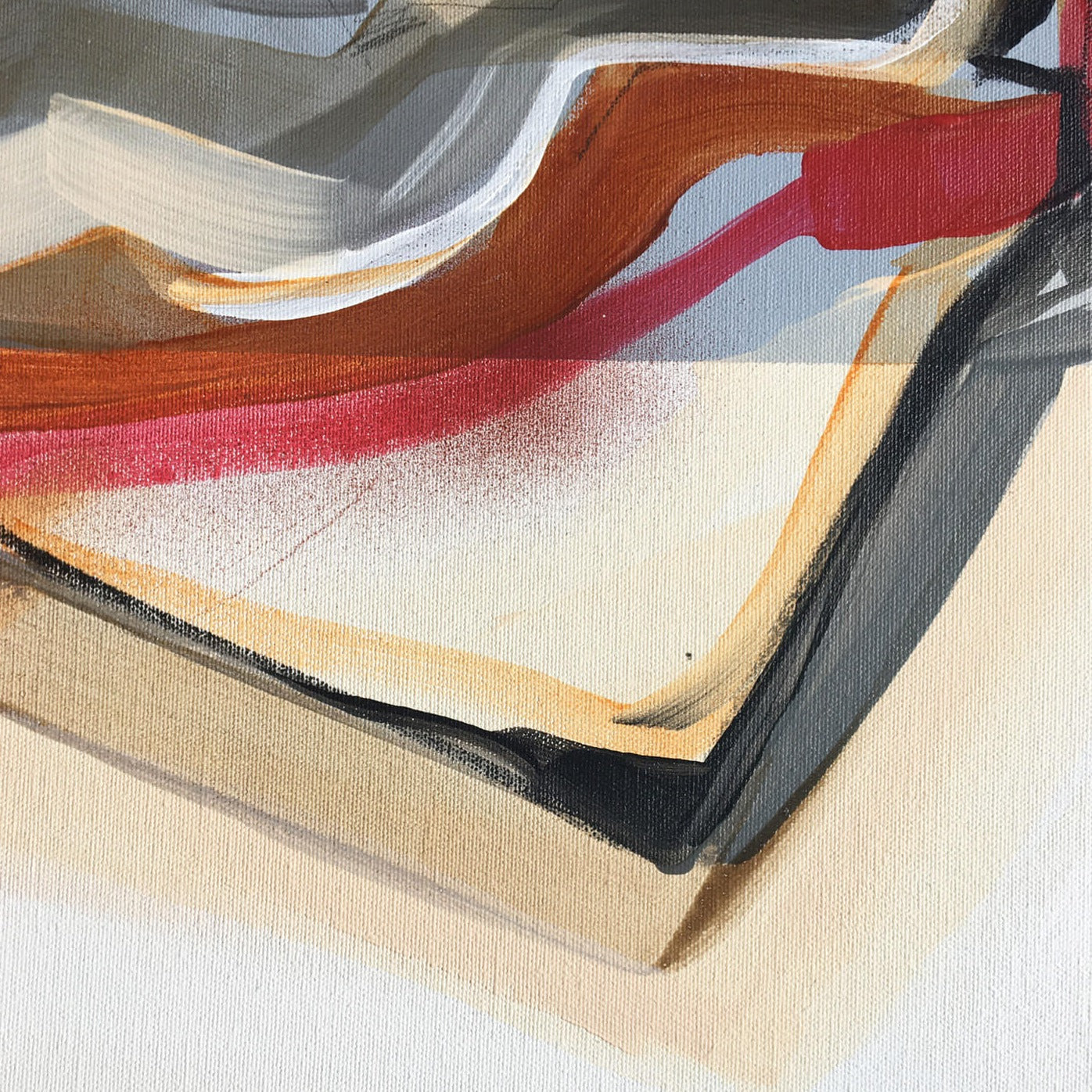 One-of-a-kind abstract painting CHANGES IN MOVEMENT. TOMORROW. 100x120cm 39.3"x47.2" Acrylic | Mixed Media on canvas. Gray, red, burnt sienna, and white colors. Stretched canvas. Ready to hang. Unframed. Painting for modern interiors. The artist's story is about changes in movement and what is going on right now. Contemporary painting.