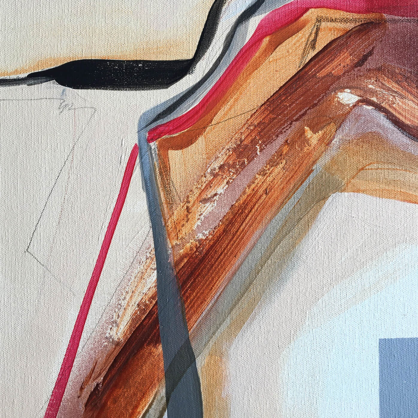 One-of-a-kind abstract painting CHANGES IN MOVEMENT. TOMORROW. 100x120cm 39.3"x47.2" Acrylic | Mixed Media on canvas. Gray, red, burnt sienna, and white colors. Stretched canvas. Ready to hang. Unframed. Painting for modern interiors. The artist's story is about changes in movement and what is going on right now. Contemporary painting. Detail