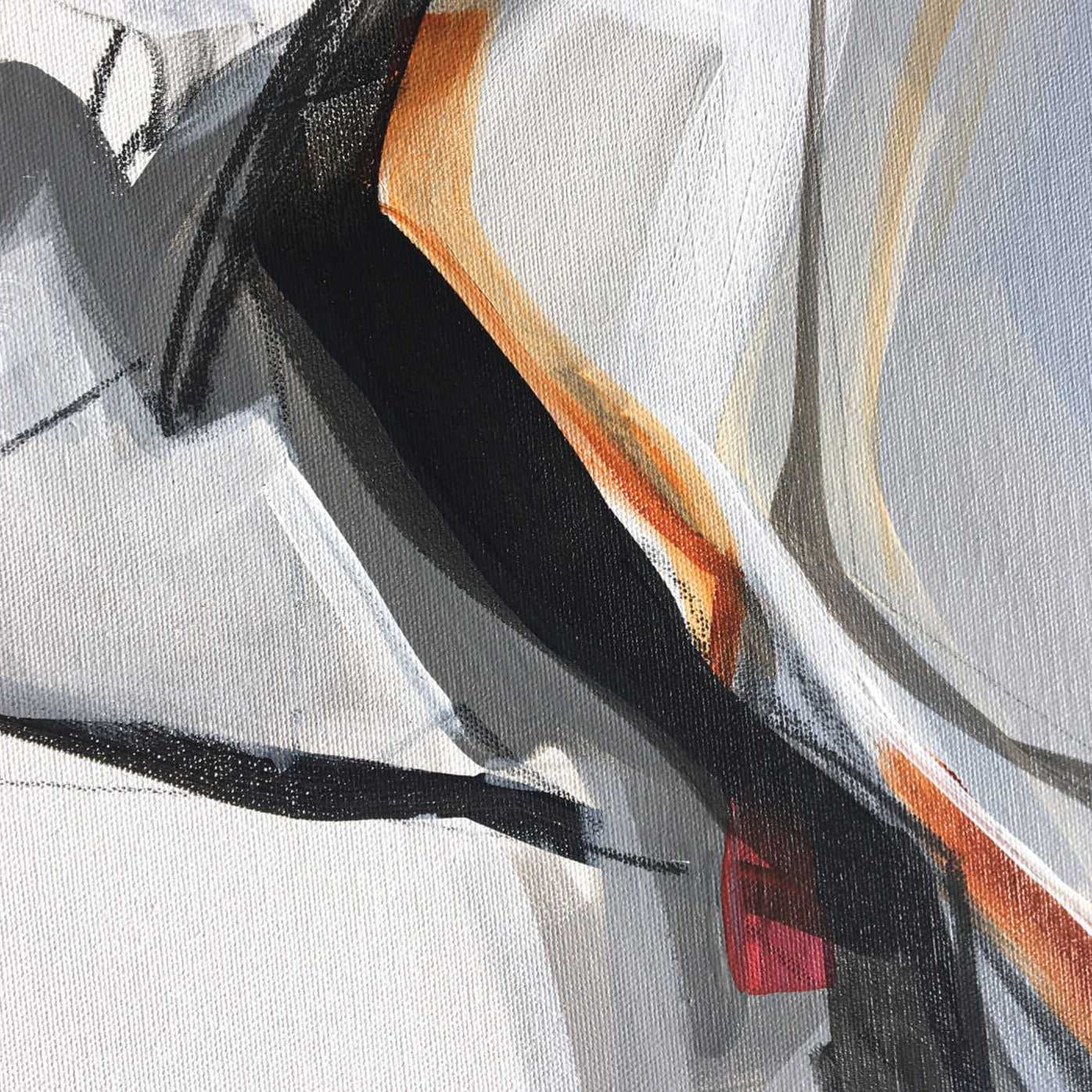 One-of-a-kind abstract painting CHANGES IN MOVEMENT. TOMORROW. 100x120cm 39.3"x47.2" Acrylic | Mixed Media on canvas. Gray, red, burnt sienna, and white colors. Stretched canvas. Ready to hang. Unframed. Painting for modern interiors. The artist's story is about changes in movement and what is going on right now. Contemporary painting. Detail