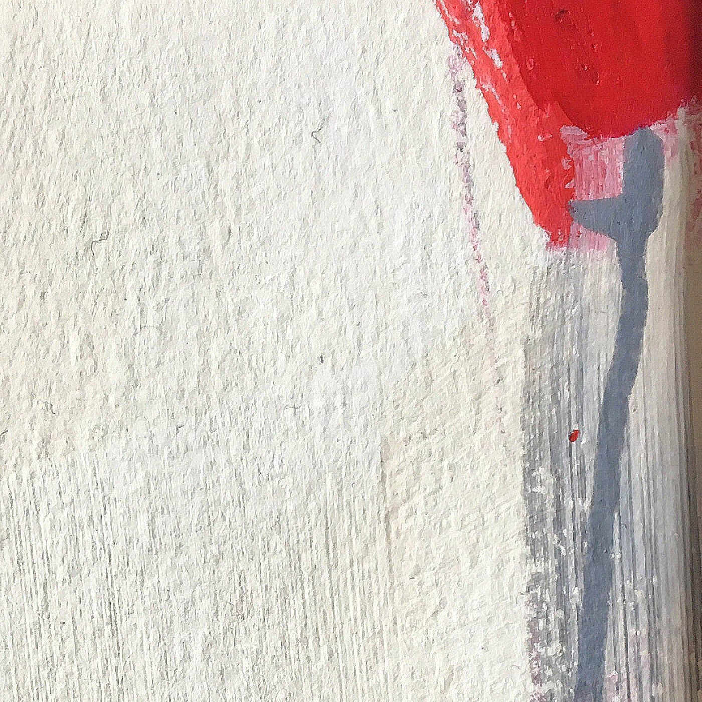 One-of-a-kind mixed media artwork on paper in white, red, and black colors. Intuitive and dynamic composition in the artist's art practice. Framed in black, matt paper frame. Detail